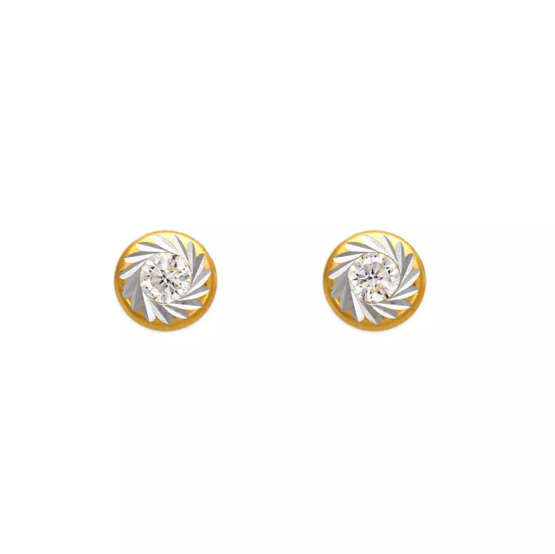 NEW 14K TWO TONE GOLD ROUND DIAMOND CUT BEZEL CZ STUD EARRINGS: NEW 14K TWO TONE GOLD ROUND DIAMOND CUT BEZEL CZ STUD EARRINGS 14K Two Tone Gold Approx. 6mm Cubic Zirconia Screw Backing Weight: 2.0 Grams