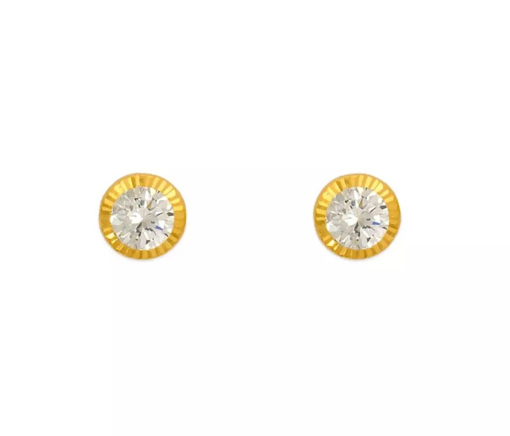 NEW 14K YELLOW GOLD ROUND D/C BEZEL CZ STUD EARRINGS (1 of 2)