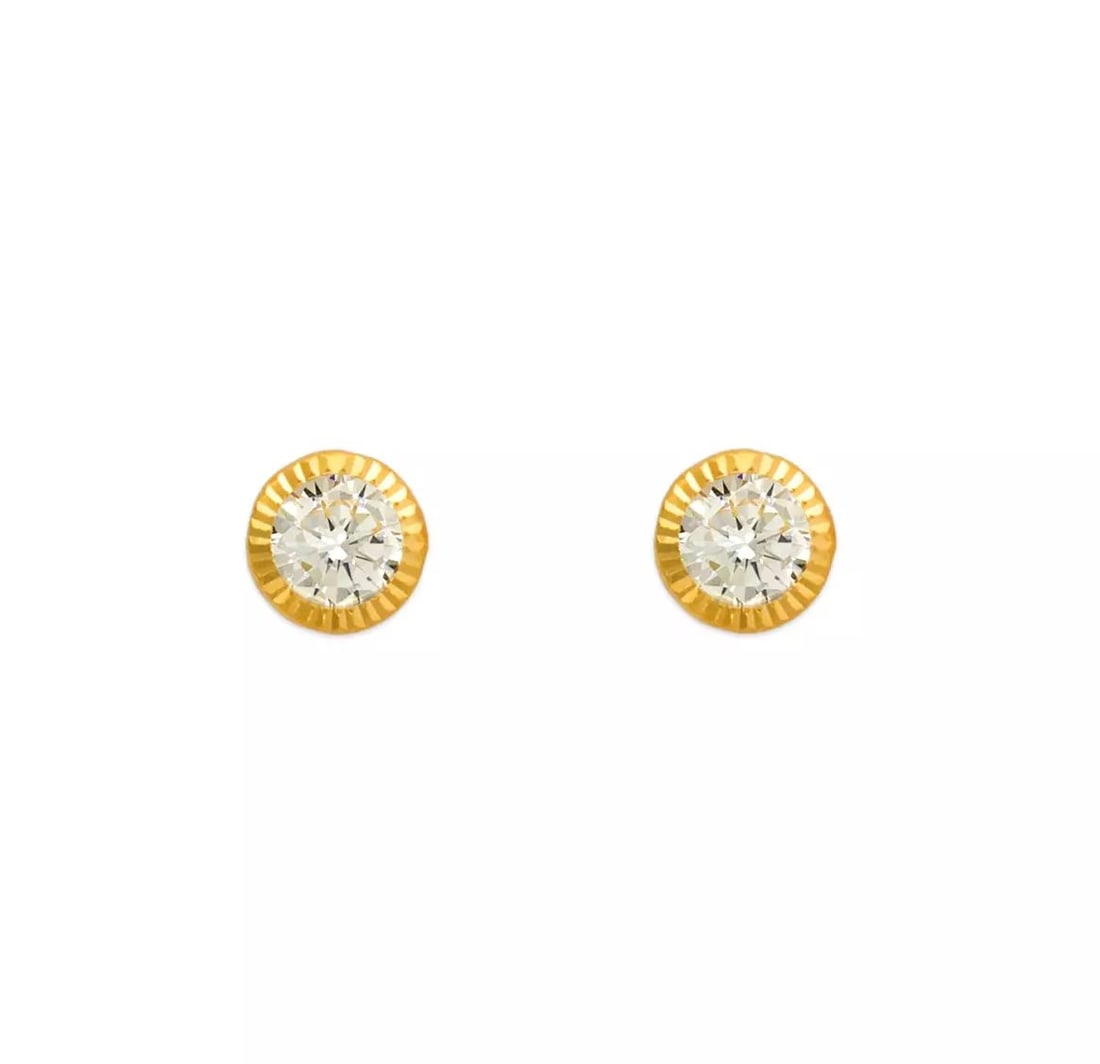 NEW 14K YELLOW GOLD ROUND D/C BEZEL CZ STUD EARRINGS (1 of 2)