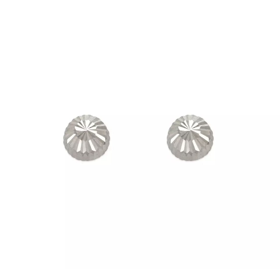 NEW 14K WHITE GOLD DIAMOND CUT STUD EARRINGS: NEW 14K WHITE GOLD DIAMOND CUT STUD EARRINGS 14K White Gold Approx. 5mm Screw Backing Available in Sizes 3mm-5mm Available in Yellow Gold Weight: 2.0 Grams