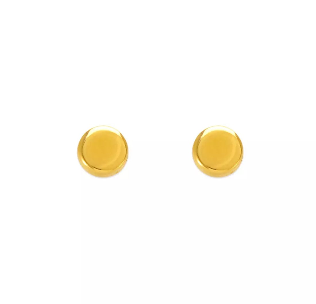 NEW 14K YELLOW GOLD DISK STUD EARRINGS: NEW 14K YELLOW GOLD DISK STUD EARRINGS 14K Yellow Gold Approx. 5mm High Polished Screw Backing Available in Sizes 4mm, 5mm Weight: 2.0 Grams
