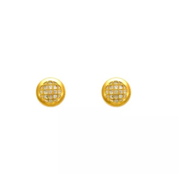 NEW 14K YELLOW GOLD ROUND TILED CZ STUD EARRINGS: NEW 14K YELLOW GOLD ROUND TILED CZ STUD EARRINGS 14K Yellow Gold Approx. 5mm Cubic Zirconia Screw Backing Weight: 2.0 Grams