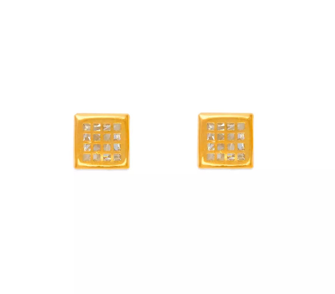 NEW 14K YELLOW GOLD SQUARE TILED CZ STUD EARRINGS (1 of 2)