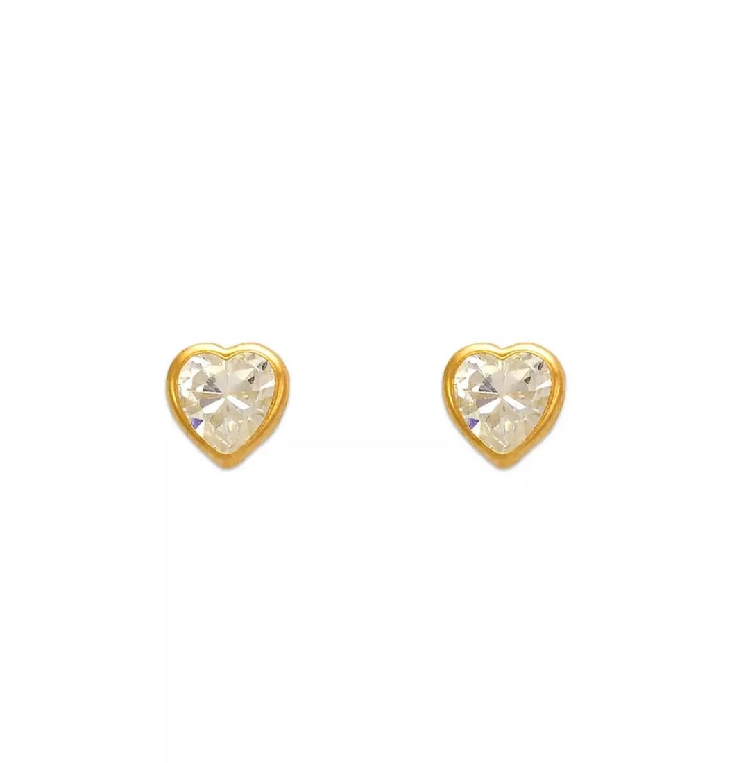 NEW 14K YELLOW GOLD HEART BEZEL CZ STUD EARRINGS (1 of 2)