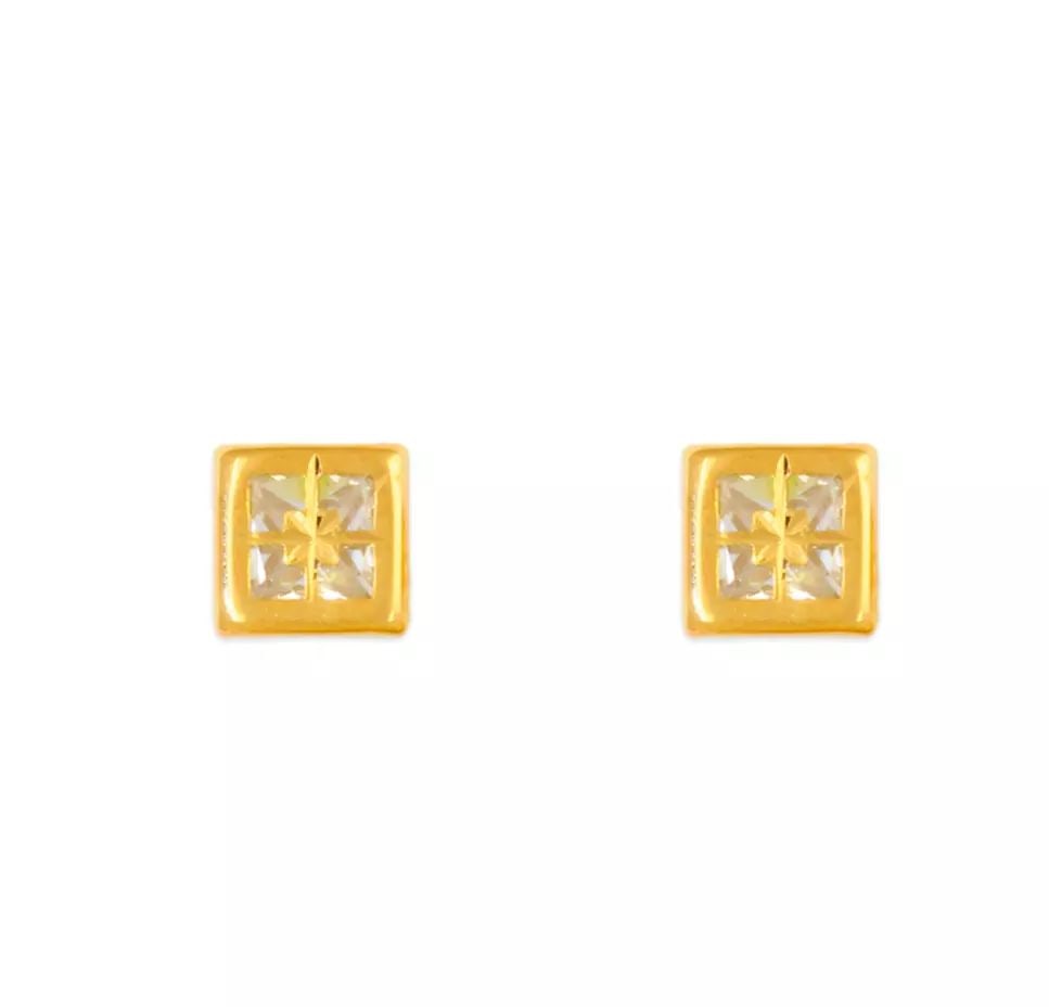 NEW 14K YELLOW GOLD SQUARE BEZEL CZ STUD EARRINGS (1 of 2)