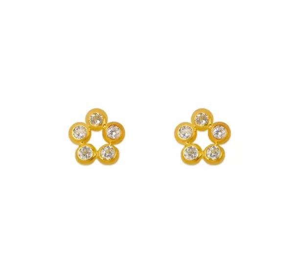 NEW 14K YELLOW GOLD WHITE FLOWER BEZEL CZ STUD EARRINGS (1 of 2)