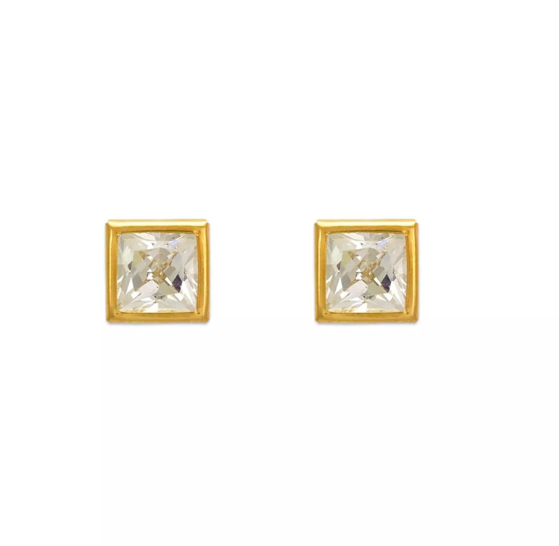 NEW 14K YELLOW GOLD SQUARE BEZEL CZ STUD EARRINGS (1 of 2)