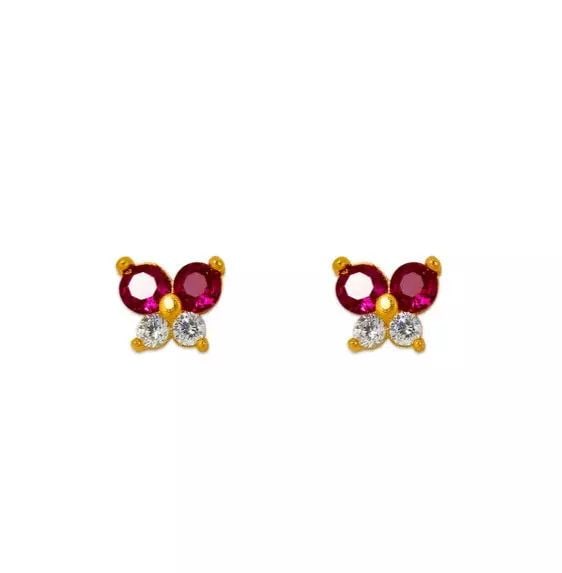 NEW 14K YELLOW GOLD RED BUTTERFLY CZ STUD EARRINGS: NEW 14K YELLOW GOLD RED BUTTERFLY CZ STUD EARRINGS 14K Yellow Gold Approx. 6.5x5mm Cubic Zirconia Screw Backing Weight: 2.0 Grams