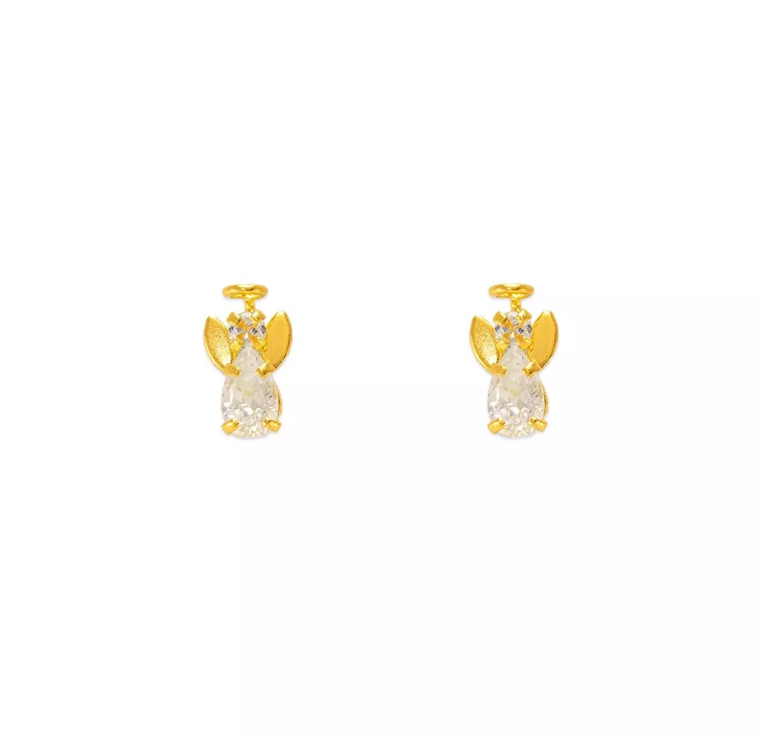 NEW 14K YELLOW GOLD MINI ANGEL CZ STUD EARRINGS: NEW 14K YELLOW GOLD MINI ANGEL CZ STUD EARRINGS 14K Yellow Gold Approx. 5x8mm Cubic Zirconia Screw Backing Weight: 2.0 Grams