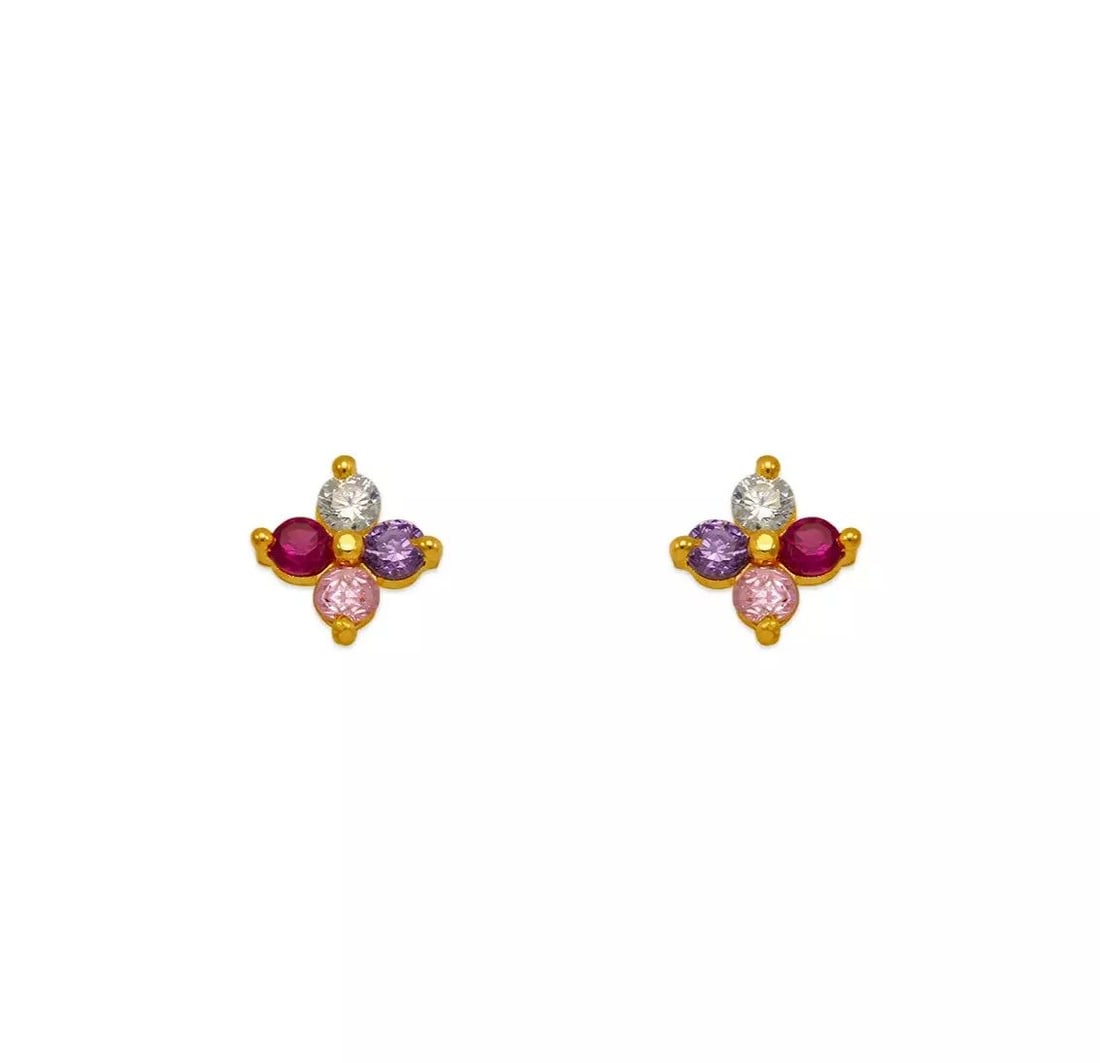 NEW 14K YELLOW GOLD FLOWER CZ STUD EARRINGS: NEW 14K YELLOW GOLD FLOWER CZ STUD EARRINGS 14K Yellow Gold Approx. 5x5mm Cubic Zirconia Screw Backing Weight: 2.0 Grams