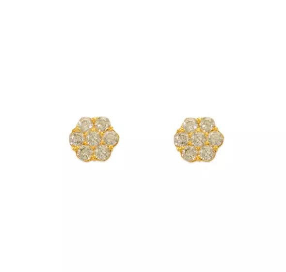 NEW 14K YELLOW GOLD WHITE FLOWER CZ STUD EARRINGS (1 of 1)