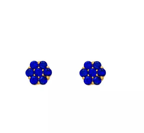 NEW 14K YELLOW GOLD BLUE FLOWER CZ STUD EARRINGS: NEW 14K YELLOW GOLD BLUE FLOWER CZ STUD EARRINGS 14K Yellow Gold Approx. 5mm Cubic Zirconia Screw Backing Weight: 2.0 Grams