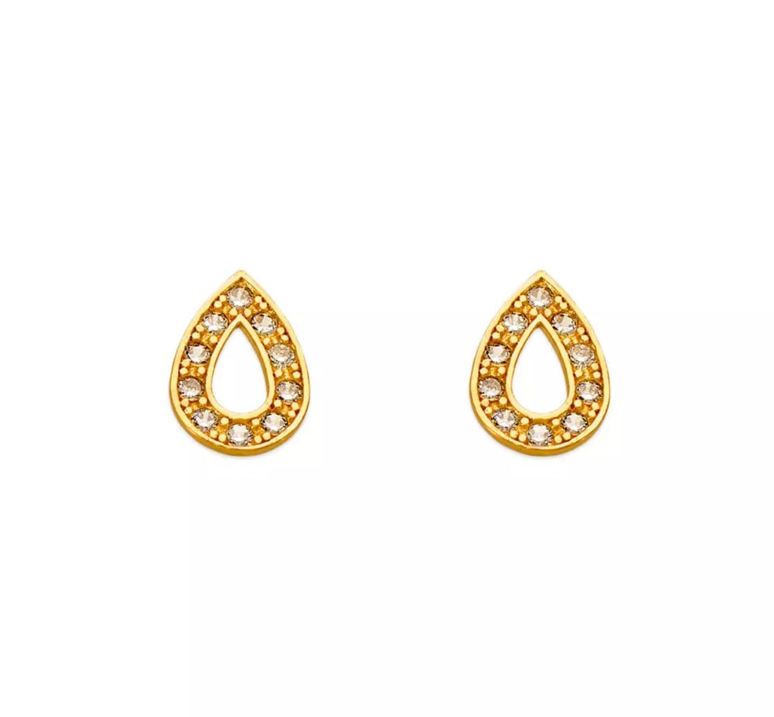 NEW 14K YELLOW GOLD TEARDROP PAVE CZ STUD EARRINGS (1 of 2)