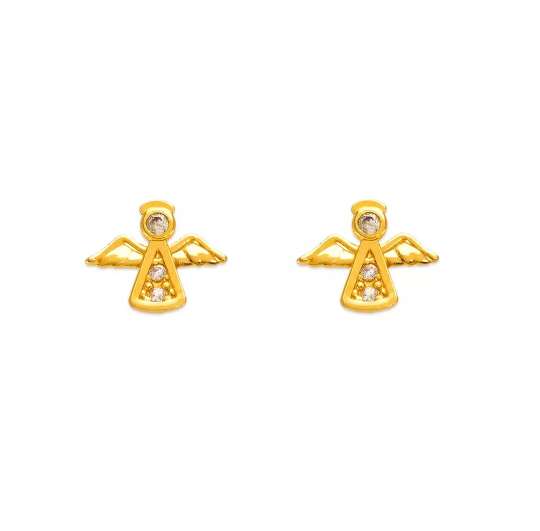 NEW 14K YELLOW GOLD ANGEL PAVE CZ STUD EARRINGS: NEW 14K YELLOW GOLD ANGEL PAVE CZ STUD EARRINGS 14K Yellow Gold Approx. 8x7mm Cubic Zirconia Screw Backing Weight: 2.0 Grams