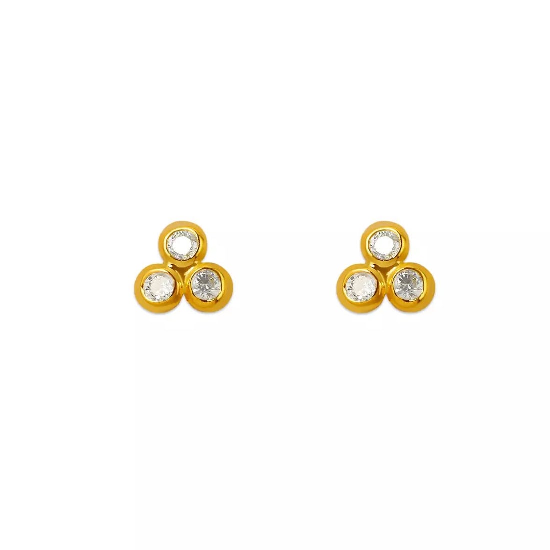 NEW 14K YELLOW GOLD WHITE BEZEL CZ STUD EARRINGS (1 of 2)