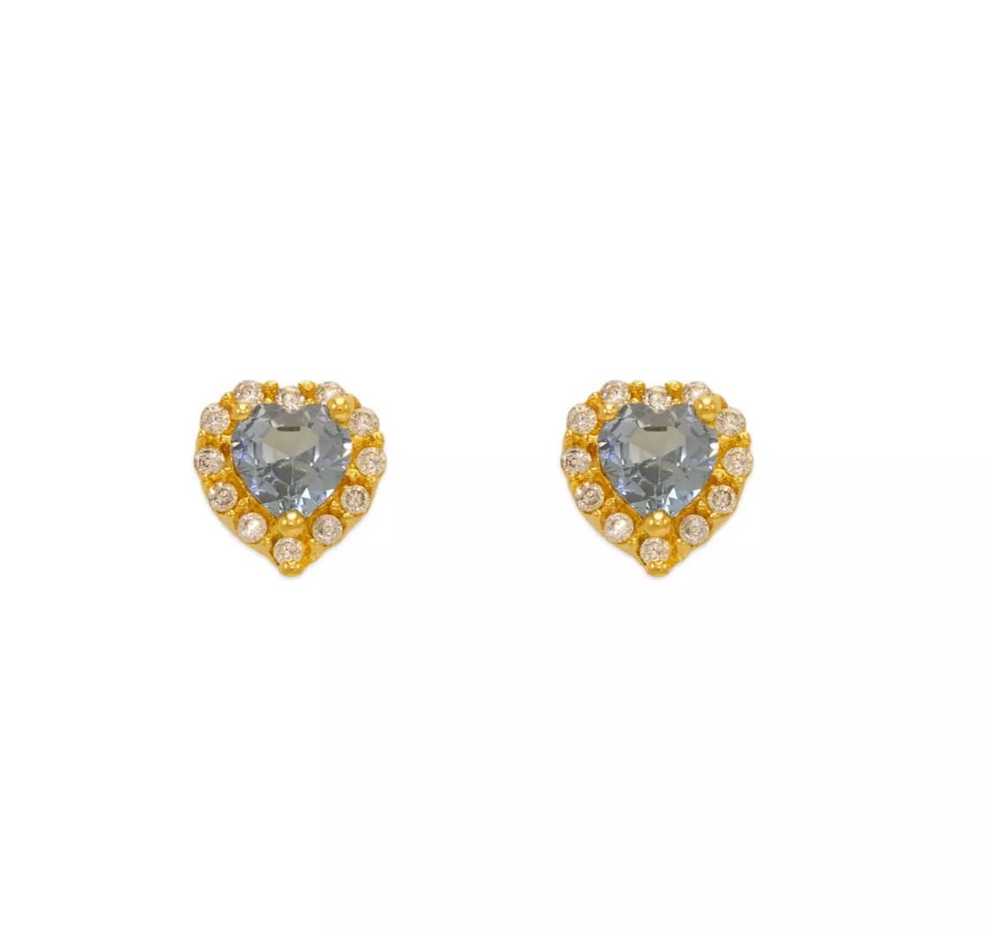 NEW 14K YELLOW GOLD LIGHT BLUE HEART CZ STUD EARRINGS: NEW 14K YELLOW GOLD LIGHT BLUE HEART CZ STUD EARRINGS 14K Yellow Gold Approx. 6x7mm Cubic Zirconia Screw Backing Available Colors: Blue, Pink, Purple, Red, White, Yellow Weight: 2.0 Grams