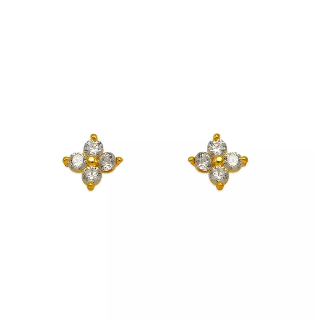 NEW 14K YELLOW GOLD FLOWER CZ STUD EARRINGS (1 of 2)