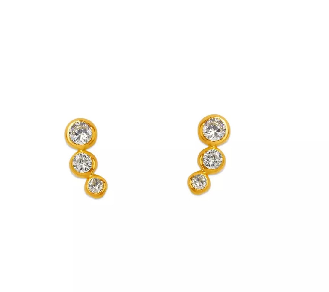 NEW 14K YELLOW GOLD WHITE BEZEL CZ STUD EARRINGS (1 of 2)