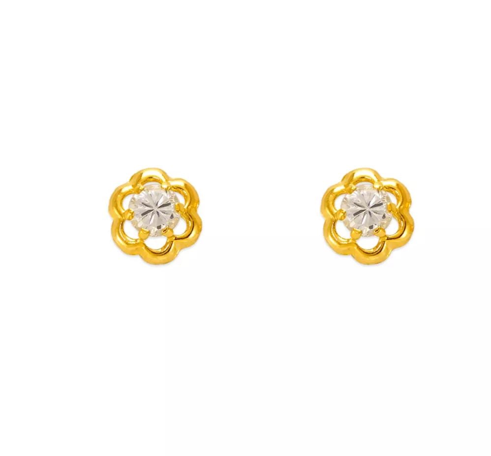 NEW 14K YELLOW GOLD SMALL CZ ROSE STUD EARRINGS (1 of 2)