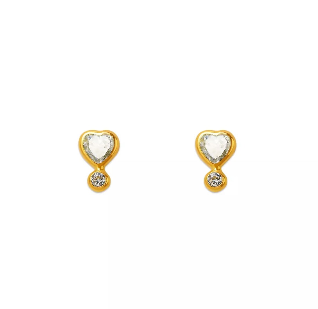 NEW 14K YELLOW GOLD WHITE HEART BEZEL CZ STUD EARRINGS: NEW 14K YELLOW GOLD WHITE HEART BEZEL CZ STUD EARRINGS 14K Yellow Gold Approx. 5x7mm Cubic Zirconia Screw Backing Weight: 2.0 Grams