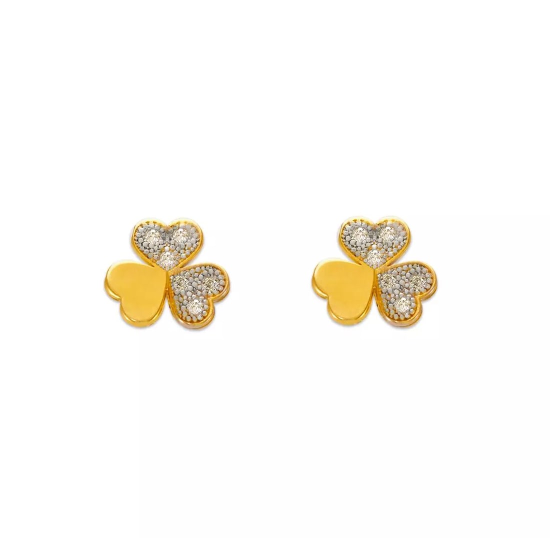 NEW 14K YELLOW GOLD CLOVER PAVE CZ STUD EARRINGS (1 of 2)