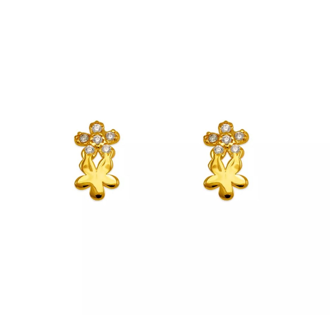 NEW 14K YELLOW GOLD DOUBLE FLOWER PAVE CZ STUD EARRINGS: NEW 14K YELLOW GOLD DOUBLE FLOWER PAVE CZ STUD EARRINGS 14K Yellow Gold Approx. 5x9mm Cubic Zirconia Screw Backing Weight: 2.0 Grams