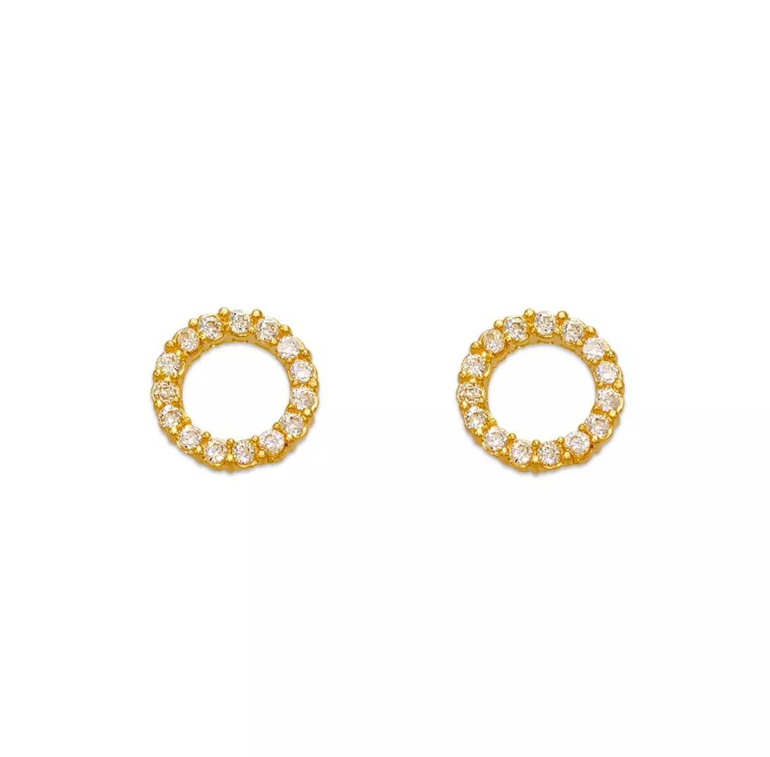 NEW 14K YELLOW GOLD CIRCLE PAVE CZ STUD EARRINGS (1 of 2)