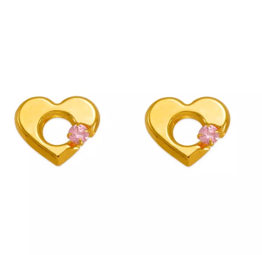 NEW 14K YELLOW GOLD PINK HEART CZ STUD EARRINGS: NEW 14K YELLOW GOLD PINK HEART CZ STUD EARRINGS 14K Yellow Gold Approx. 8x7mm High Polished/Cubic Zirconia Screw Backing Available in Red and White Cubic Zirconia Weight: 2.0 Grams