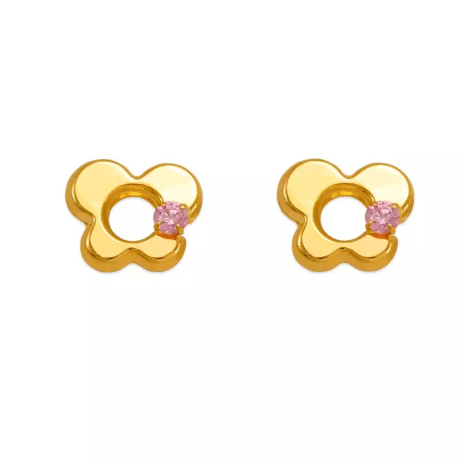 NEW 14K YELLOW GOLD PINK BUTTERFLY CZ STUD EARRINGS: NEW 14K YELLOW GOLD PINK BUTTERFLY CZ STUD EARRINGS 14K Yellow Gold Approx. 8x7mm High Polished/Cubic Zirconia Screw Backing Available in Red and White Cubic Zirconia Weight: 2.0 Grams