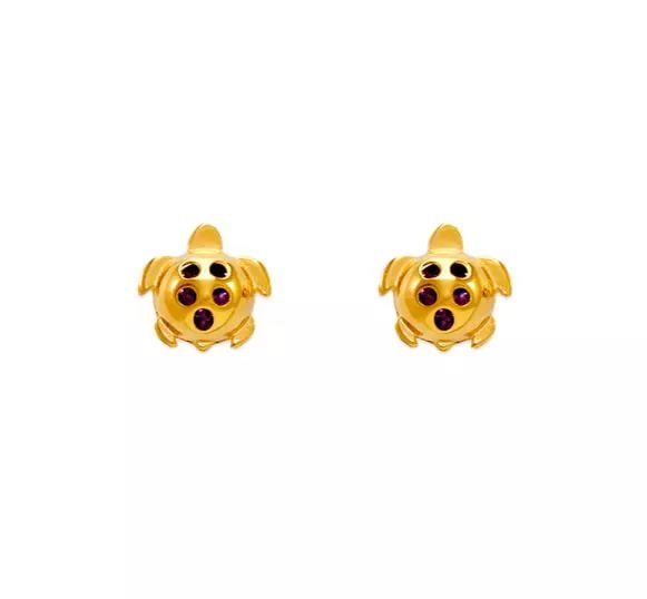 NEW 14K YELLOW GOLD SMALL PURPLE TURTLE CZ STUD EARRINGS: NEW 14K YELLOW GOLD SMALL PURPLE TURTLE CZ STUD EARRINGS 14K Yellow Gold Approx. 7x7mm Cubic Zirconia Screw Backing Available Colors: Green, Light Blue, Pink, Red Weight: 2.0 Grams