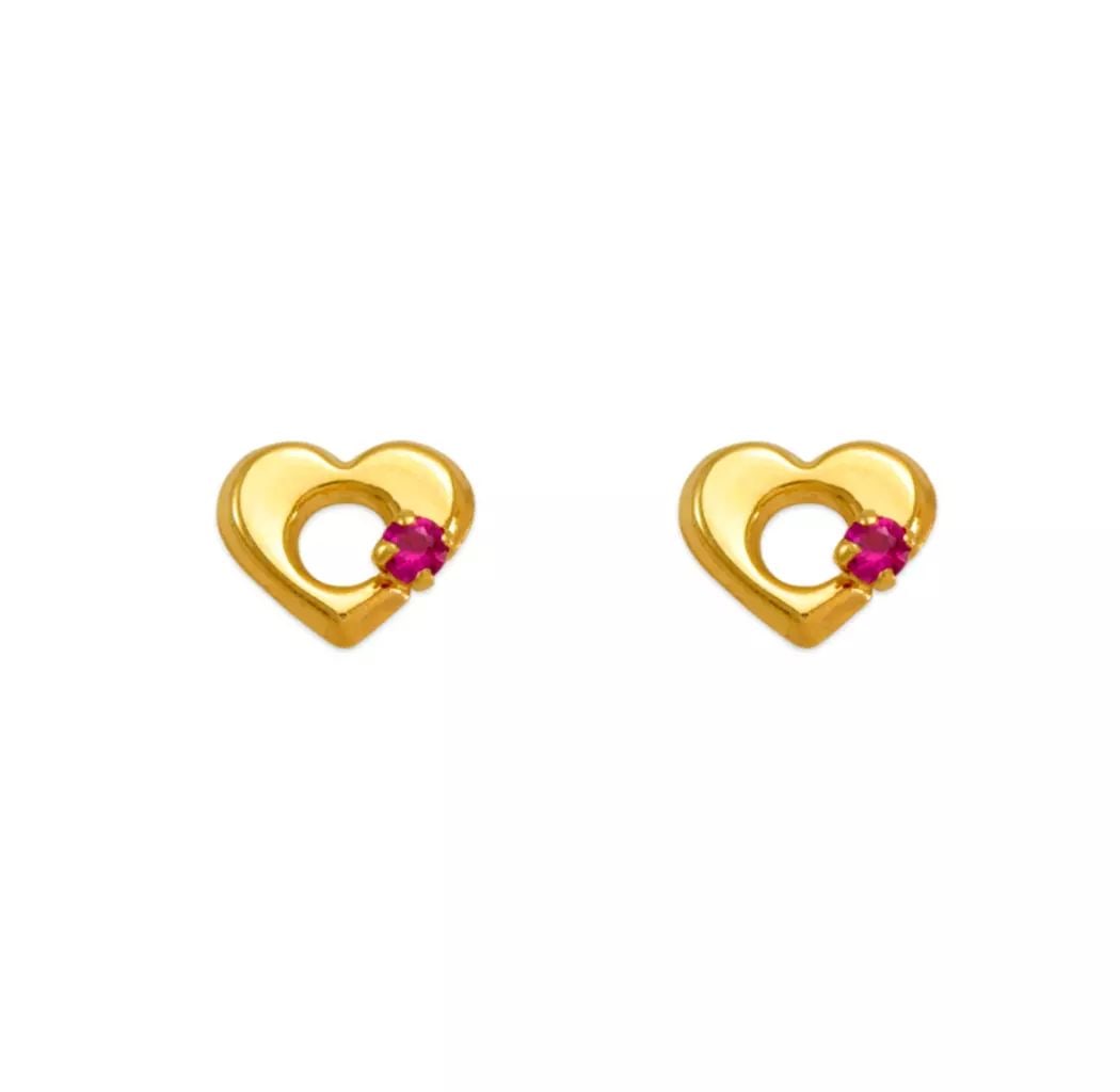 NEW 14K YELLOW GOLD RED HEART CZ STUD EARRINGS (1 of 2)
