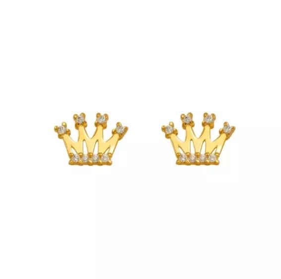 NEW 14K YELLOW GOLD TIARA CZ STUD EARRINGS (1 of 2)