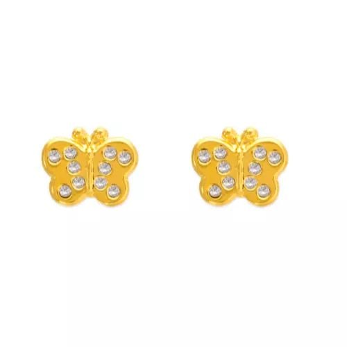 NEW 14K YELLOW GOLD BUTTERFLY CZ STUD EARRINGS (1 of 2)