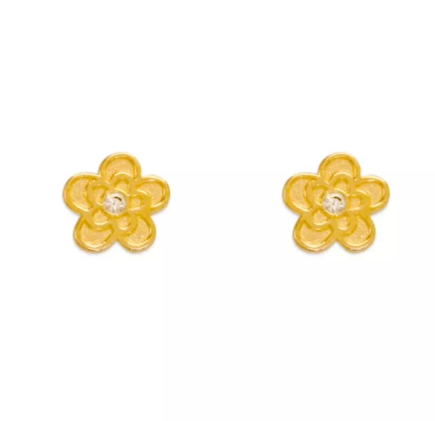 NEW 14K YELLOW GOLD FLOWER CZ STUD EARRINGS (1 of 2)