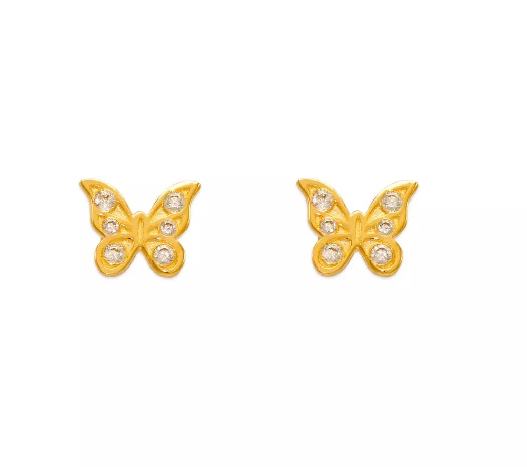 NEW 14K YELLOW GOLD BUTTERFLY CZ STUD EARRINGS (1 of 2)