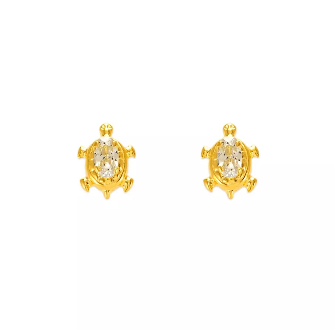 NEW 14K YELLOW GOLD TURTLE CZ STUD EARRINGS (1 of 2)