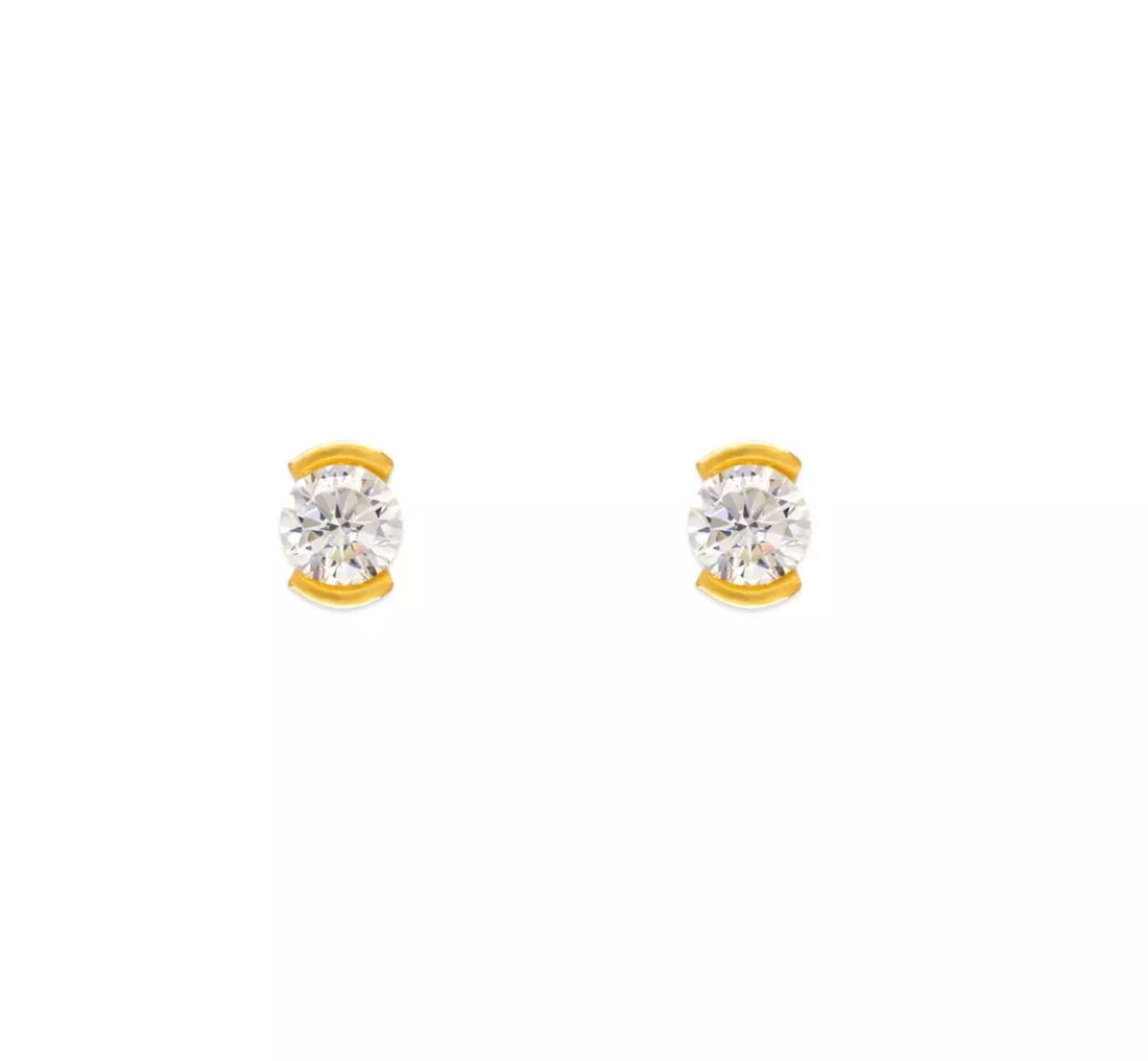NEW 14K YELLOW OPEN BEZEL CZ STUD EARRINGS: NEW 14K YELLOW OPEN BEZEL CZ STUD EARRINGS 14K Yellow Gold Approx. 3x4mm Cubic Zirconia Screw Backing Weight: 2.0 Grams