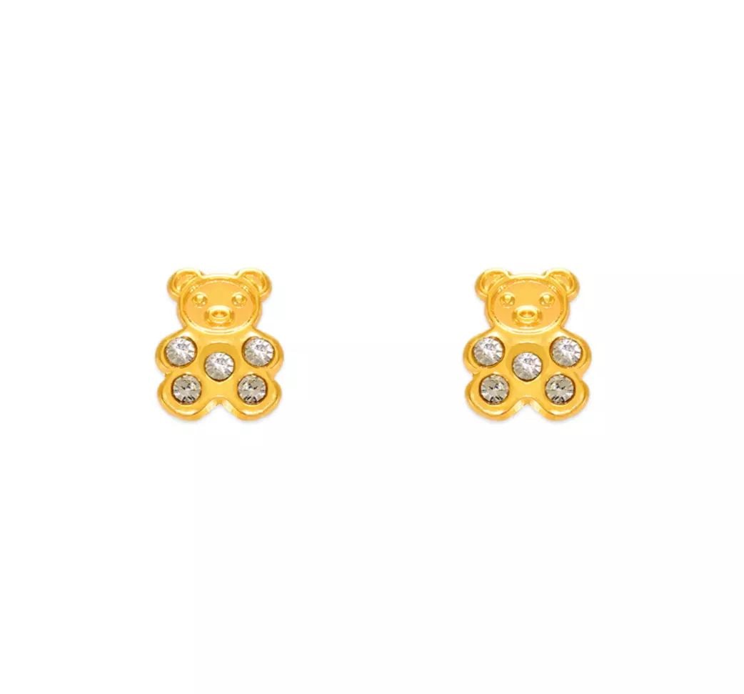 NEW 14K YELLOW GOLD BEAR CZ STUD EARRINGS: NEW 14K YELLOW GOLD BEAR CZ STUD EARRINGS 14K Yellow Gold Approx. 5x6mm Cubic Zirconia Screw Backing Weight: 2.0 Grams