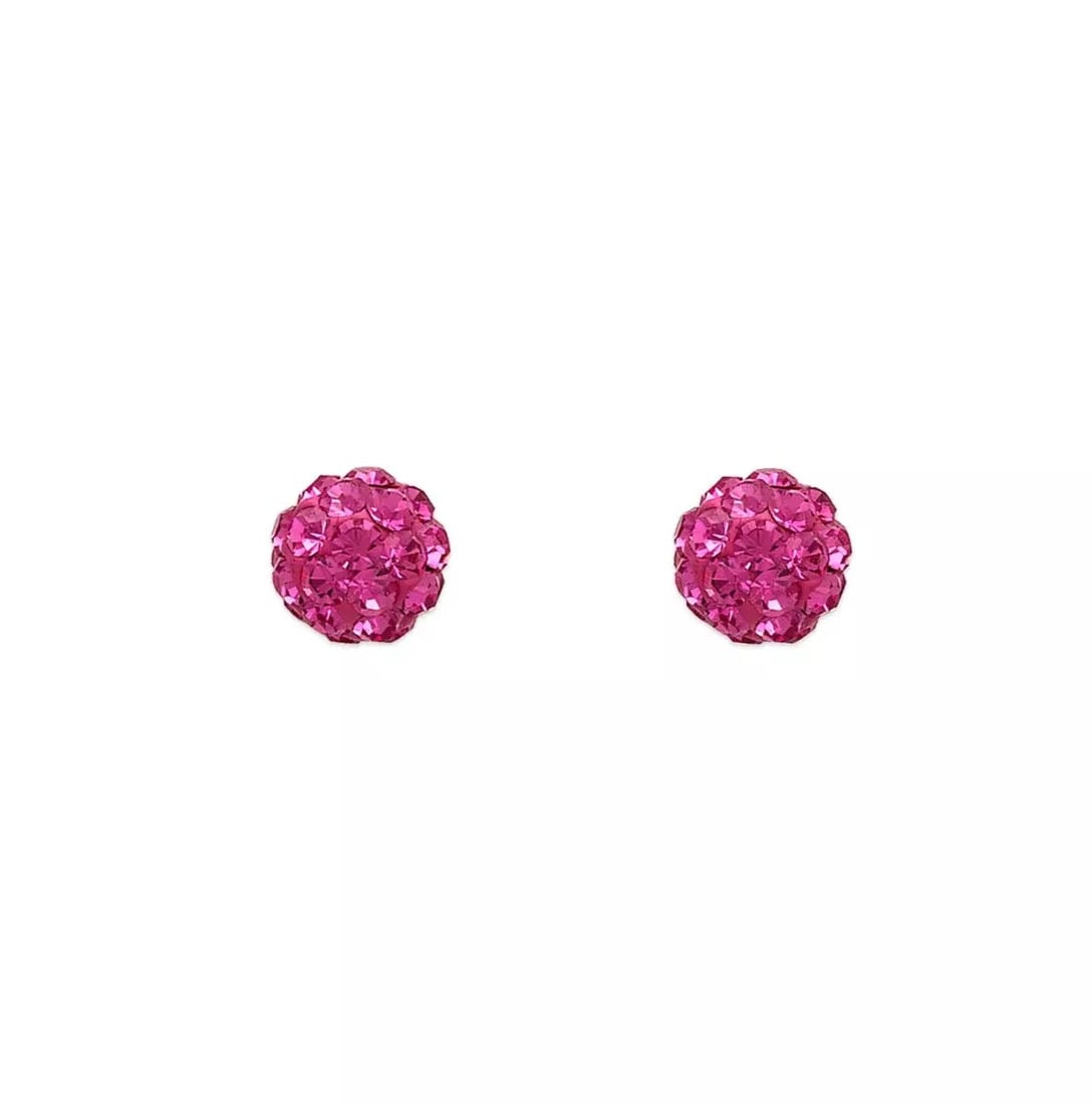 NEW 14K YELLOW GOLD PINK BALL ENAMEL CZ STUD EARRINGS: NEW 14K YELLOW GOLD PINK BALL ENAMEL CZ STUD EARRINGS 14K Yellow Gold Approx. 5mm Cubic Zirconia Screw Backing Available in Sizes 5mm-7mm Available Colors: Blue, Multi-Color, Pink, Red, White Weight: