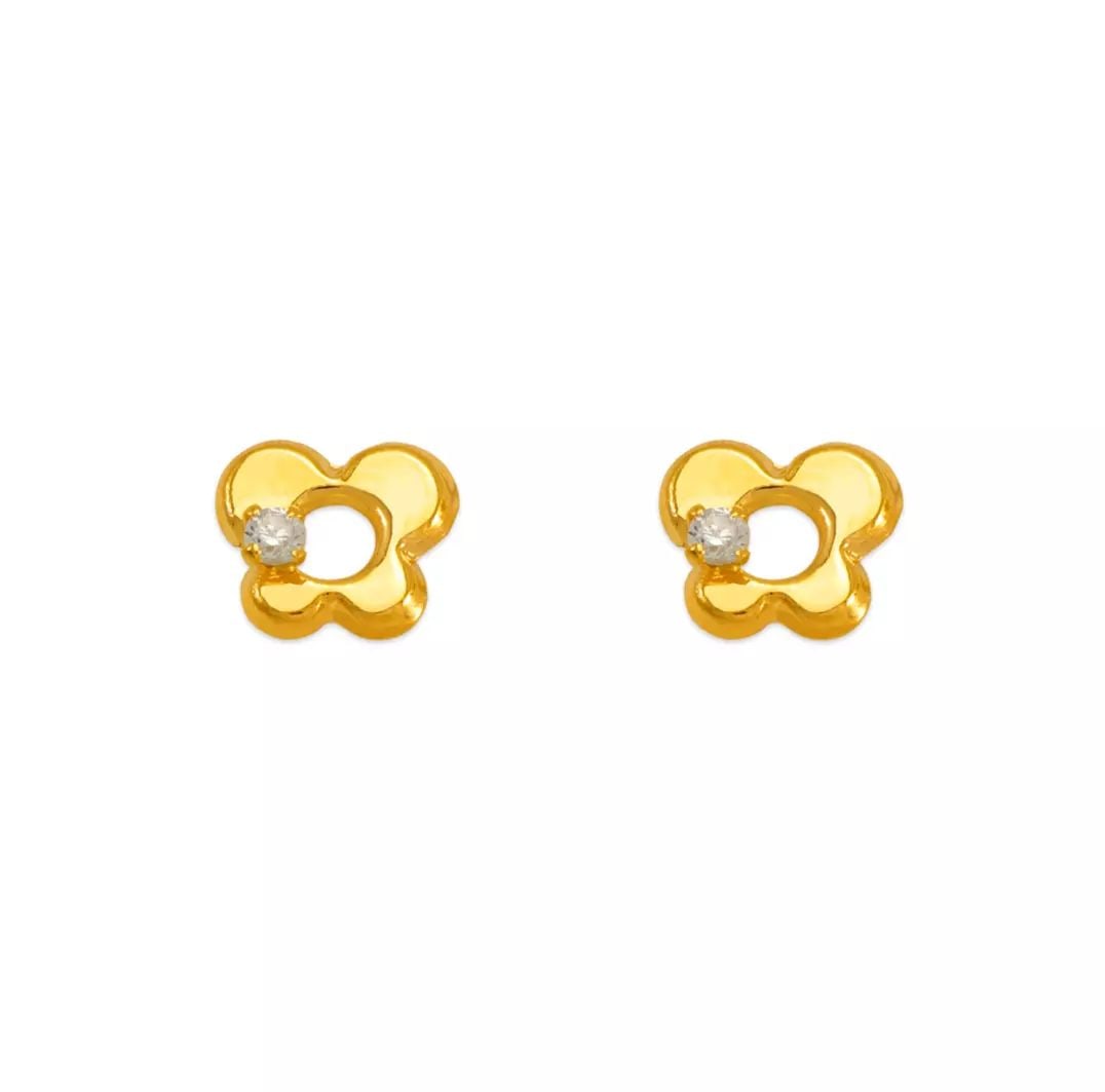 NEW 14K YELLOW GOLD WHITE BUTTERFLY CZ STUD EARRINGS: NEW 14K YELLOW GOLD WHITE BUTTERFLY CZ STUD EARRINGS 14K Yellow Gold Approx. 6x5mm High Polished/Cubic Zirconia Screw Backing Available in Pink and Red Cubic Zirconia Weight: 2.0 Grams