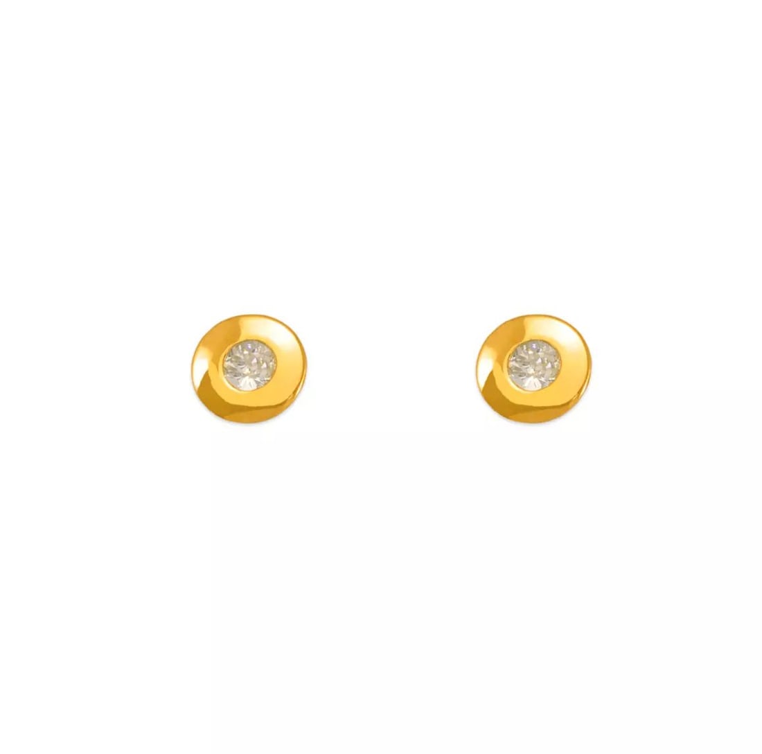 NEW 14K YELLOW GOLD WHITE HIGH POLISHED CIRCLE CZ STUD EARRINGS (1 of 2)
