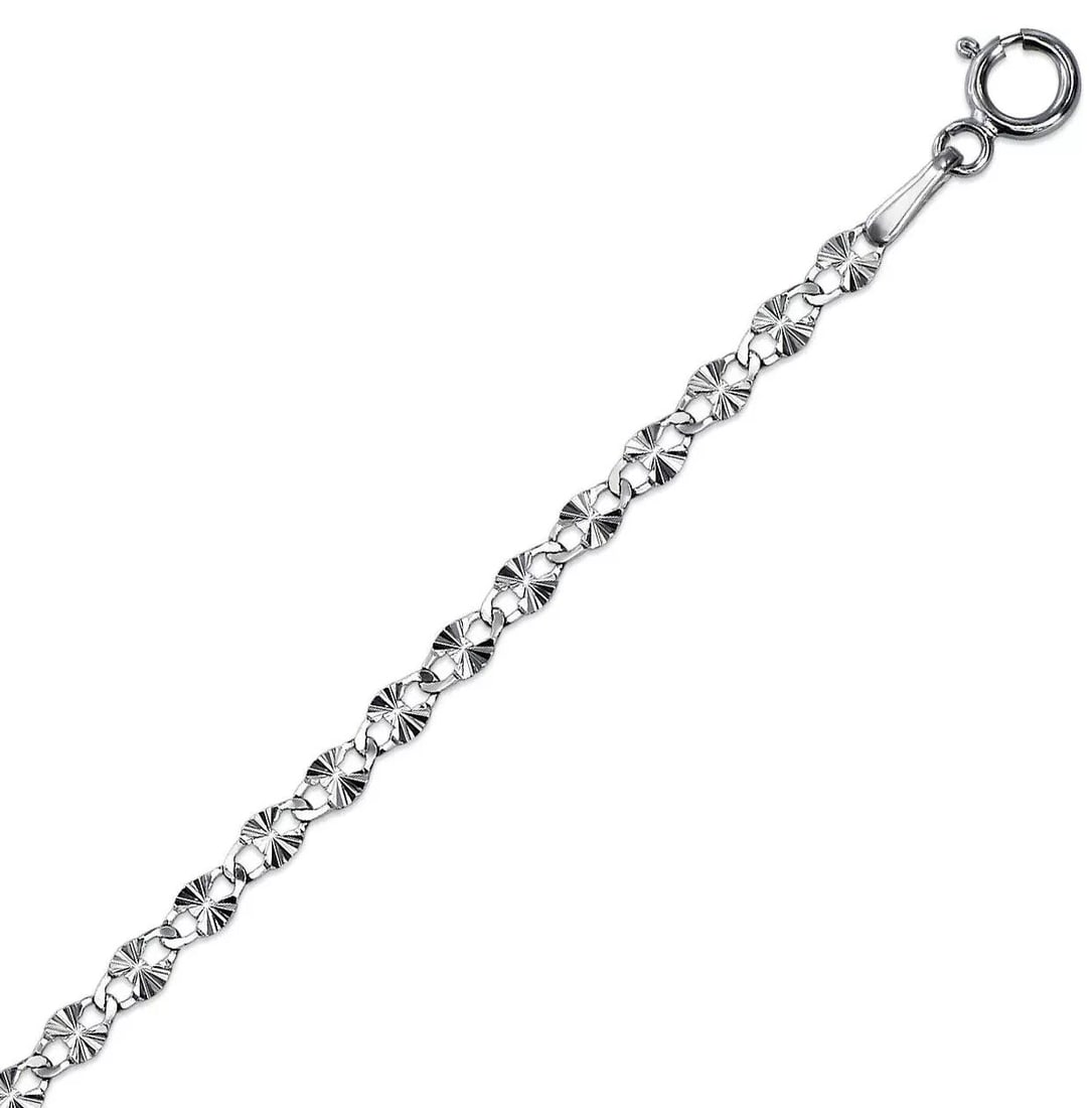 NEW 14K WHITE GOLD GUCCI STAR CHAIN NECKLACE: NEW 14K WHITE GOLD GUCCI STAR CHAIN NECKLACE 14K White Gold Apx Weight 2.1mm 18" = 1.6g 2.5mm 18" = 1.9g Diamond Cut Spring Lock Available in Yellow and Tricolor Gold