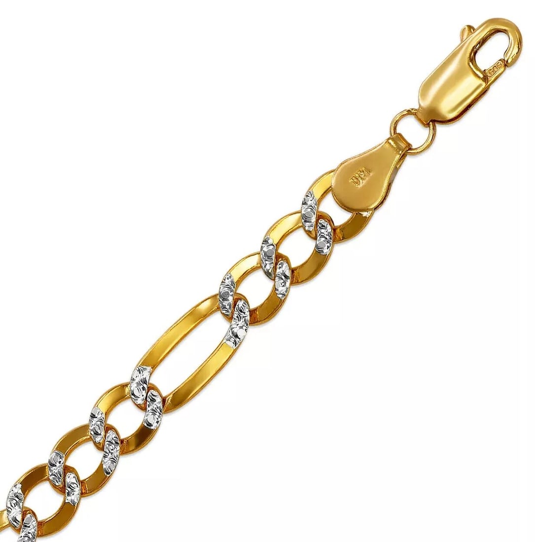 NEW 14K TWO TONE FIGARO ULTRALIGHT CONCAVE CHAIN NECKLACE: NEW 14K TWO TONE FIGARO ULTRALIGHT CONCAVE CHAIN NECKLACE 14K Two Tone Gold Apx Weight 3.0mm 18" = 5.8g 4.0mm 18" = 8.1g 5.0mm 18" = 11.3g 6.0mm 18" = 4.7g 6.5mm 18" = 4.7g 8.0mm 18" = 4.7g 9.0mm 18"
