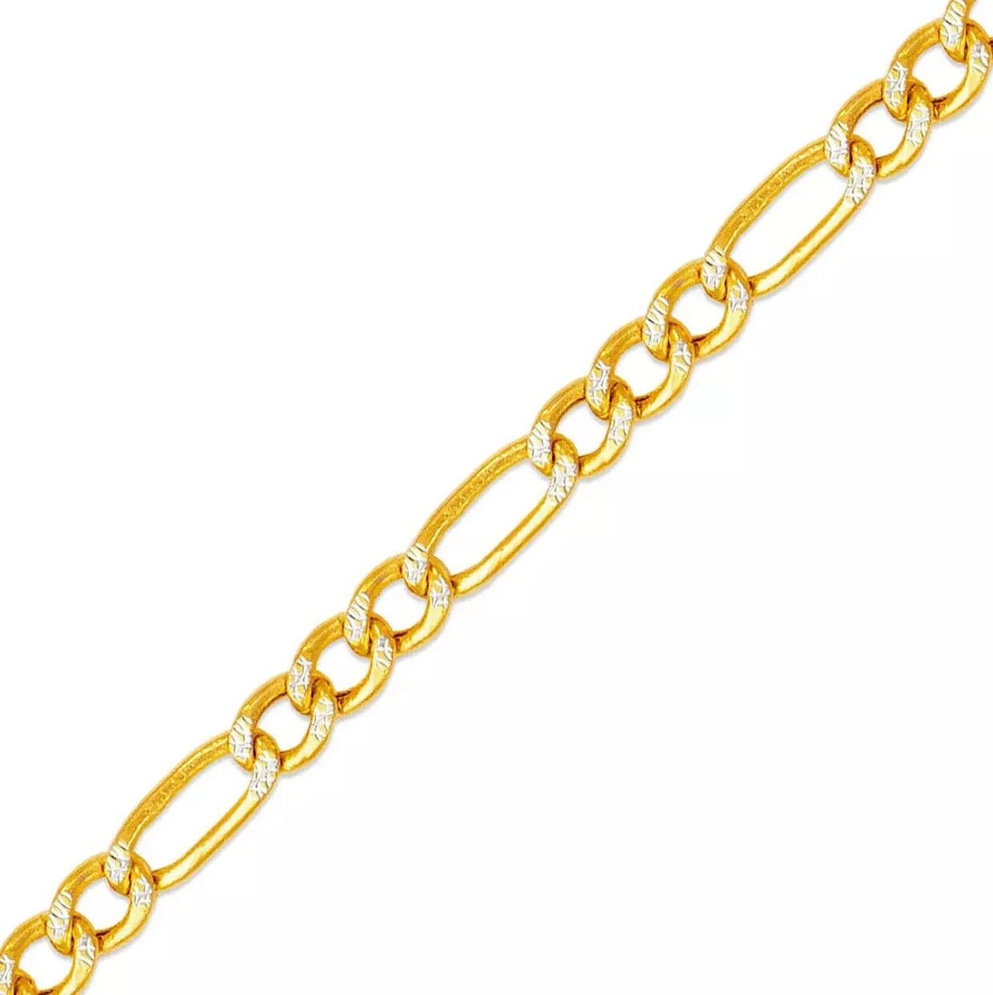 NEW 14K TWO TONE GOLD HOLLOW FIGARO PAVE CHAIN NECKLACE (1 of 2)