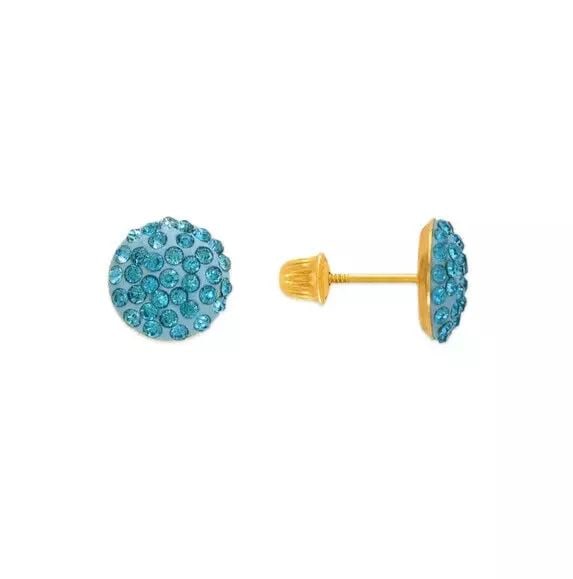 NEW 14K YELLOW GOLD BLUE FLAT BALL ENAMEL CZ STUD EARRINGS: NEW 14K YELLOW GOLD BLUE FLAT BALL ENAMEL CZ STUD EARRINGS 14K Yellow Gold Approx. 8mm Cubic Zirconia Screw Backing Available Colors: Black, Multi-Color, Pink, Red, White Weight: 2.0 Grams