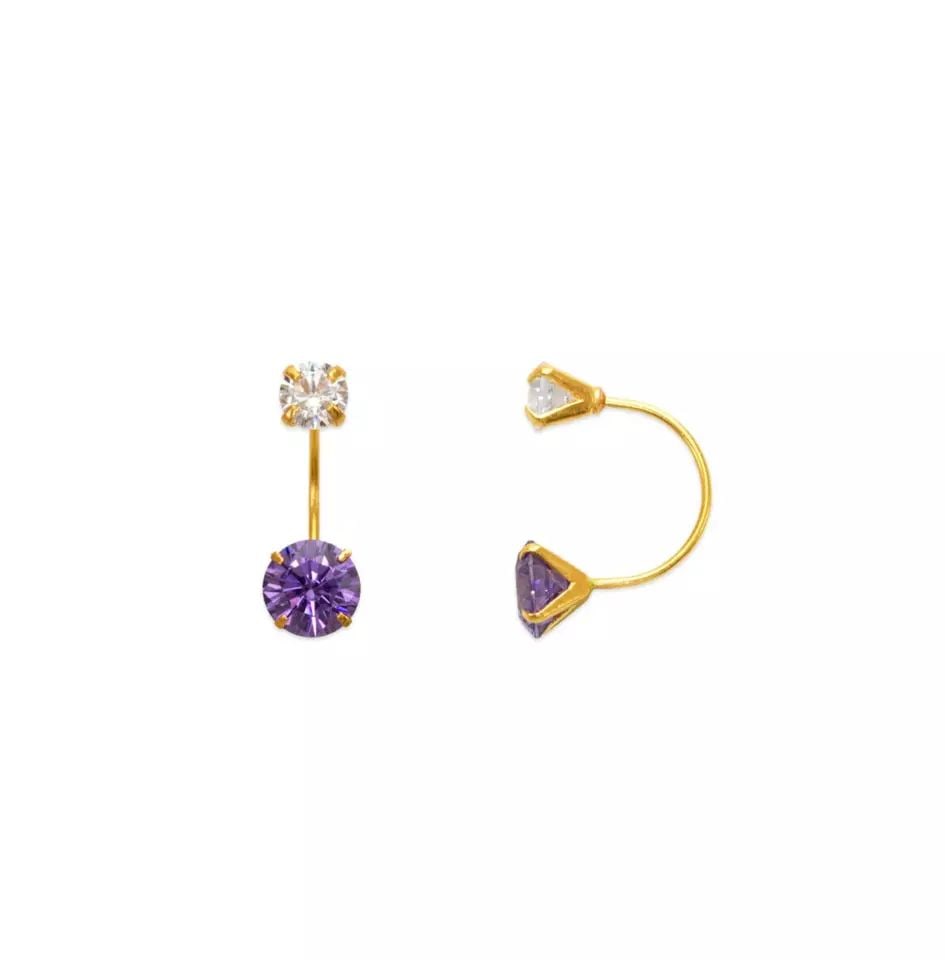 NEW 14K YELLOW GOLD PURPLE AMETHYST TELEPHONE CZ STUD EARRINGS (1 of 2)