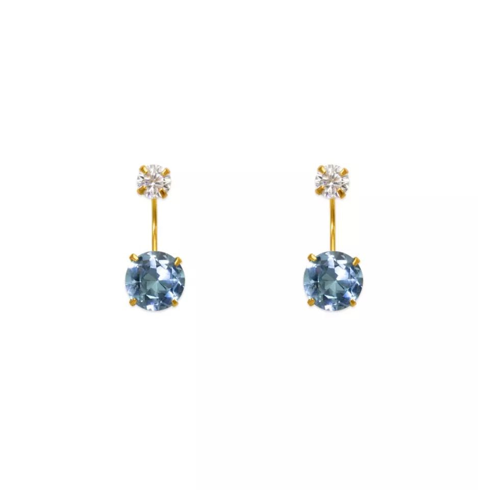 NEW 14K YELLOW GOLD LIGHT BLUE TELEPHONE CZ STUD EARRINGS: NEW 14K YELLOW GOLD LIGHT BLUE TELEPHONE CZ STUD EARRINGS 14K Yellow Gold Approx. 6mm Stone, 15mm Total Cubic Zirconia Screw Backing Available Colors: Blue, Green, Light Green, Pink, Purple, Red, Whit