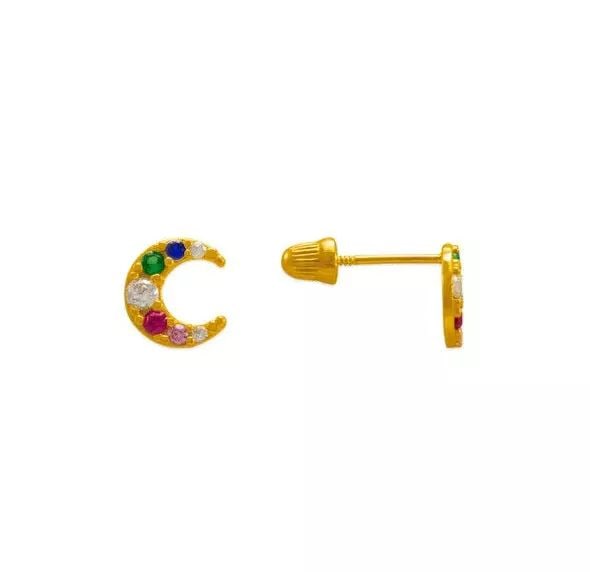 NEW 14K YELLOW GOLD RAINBOW MOON CZ STUD EARRINGS: NEW 14K YELLOW GOLD RAINBOW MOON CZ STUD EARRINGS 14K Yellow Gold Approx. 6x6.5mm Cubic Zirconia Screw Backing Weight: 2.0 Grams