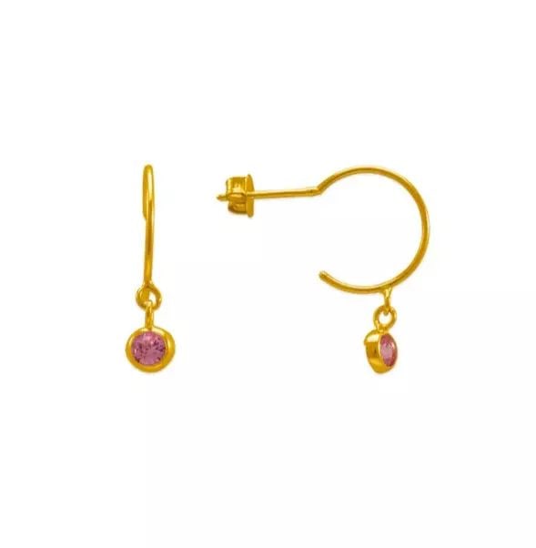 NEW 14K YELLOW GOLD DANGLING PINK CZ STUD EARRINGS (1 of 2)