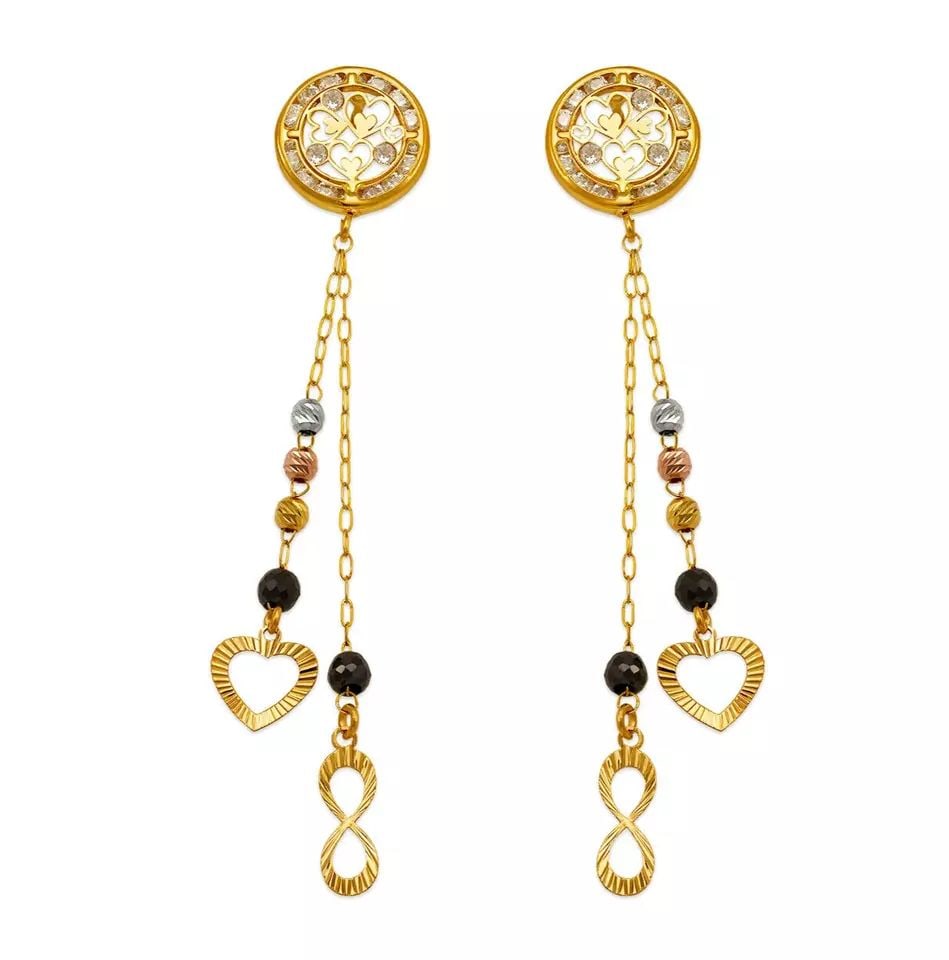 NEW 14K TRI COLOR GOLD HEART INFINITY DANGLIN CZ EARRINGS (1 of 2)